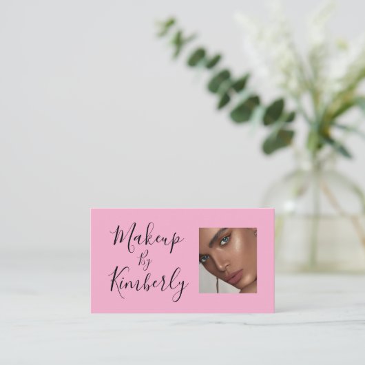 Blush Pink Black Script Photo Makeup Business Card 名刺 (スタンド正面)