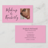 Blush Pink Black Script Photo Makeup Business Card 名刺 (正面/裏面)