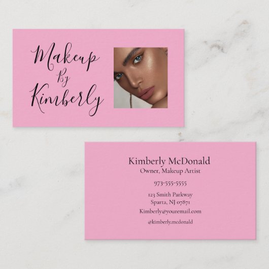 Blush Pink Black Script Photo Makeup Business Card 名刺 (正面/裏面)