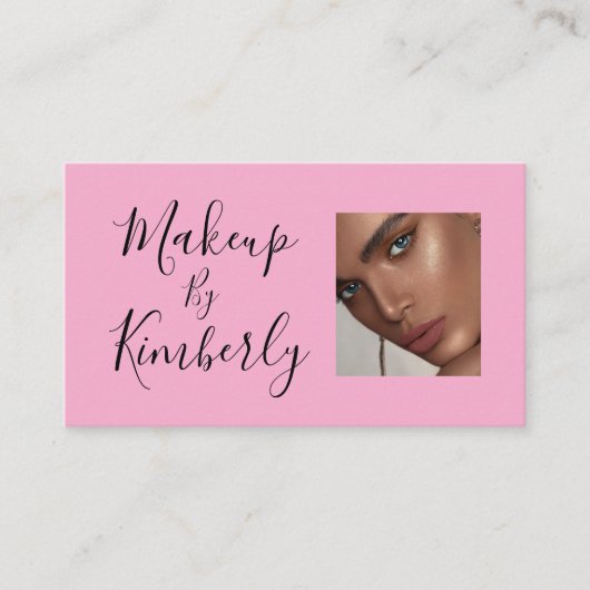 Blush Pink Black Script Photo Makeup Business Card 名刺 (正面)