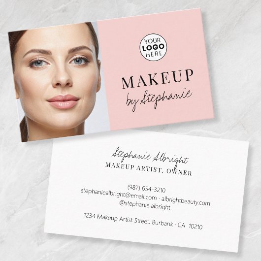 Blush Pink Black Script Photo Makeup Business Card 名刺