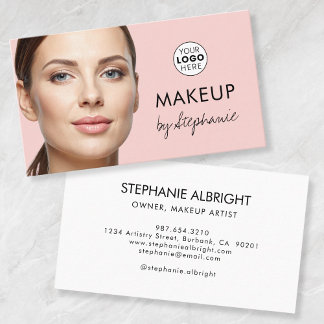 Blush Pink Black Script Photo Makeup Business Card 名刺
