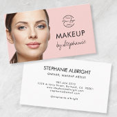 Blush Pink Black Script Photo Makeup Business Card 名刺