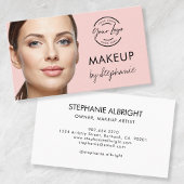 Blush Pink Black Script Photo Makeup Business Card 名刺