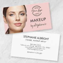 Blush Pink Black Script Photo Makeup Business Card 名刺