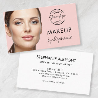 Blush Pink Black Script Photo Makeup Business Card 名刺