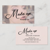 Blush Pink Black Script Photo Makeup Business Card 名刺