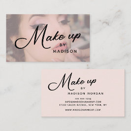 Blush Pink Black Script Photo Makeup Business Card 名刺