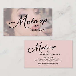 Blush Pink Black Script Photo Makeup Business Card 名刺