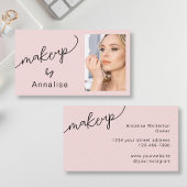 Blush Pink Black Script Photo Makeup Business Card 名刺