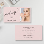 Blush Pink Black Script Photo Makeup Business Card 名刺