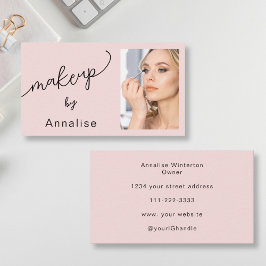 Blush Pink Black Script Photo Makeup Business Card 名刺