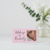 Blush Pink Black Script Photo Makeup Business Card 名刺 (スタンド正面)