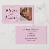 Blush Pink Black Script Photo Makeup Business Card 名刺 (正面/裏面)