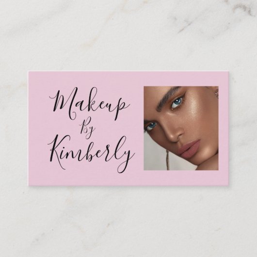 Blush Pink Black Script Photo Makeup Business Card 名刺 (正面)