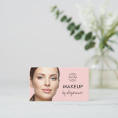 Blush Pink Black Script Photo Makeup Business Card 名刺 (スタンド正面)