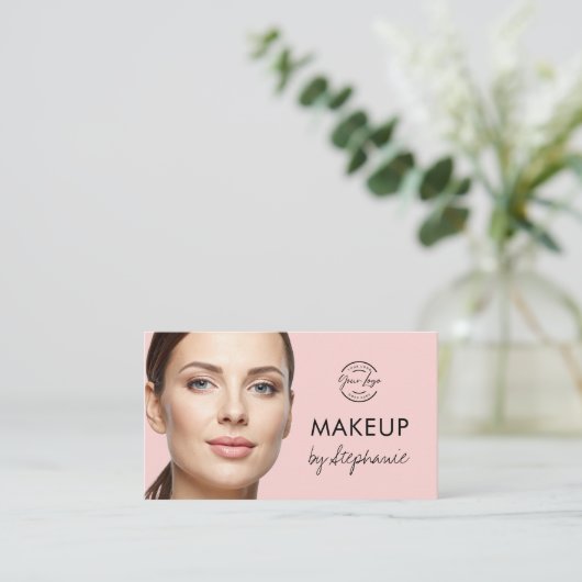 Blush Pink Black Script Photo Makeup Business Card 名刺 (スタンド正面)
