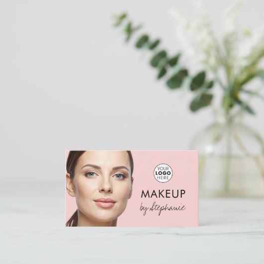 Blush Pink Black Script Photo Makeup Business Card 名刺 (スタンド正面)