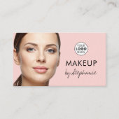 Blush Pink Black Script Photo Makeup Business Card 名刺 (正面)