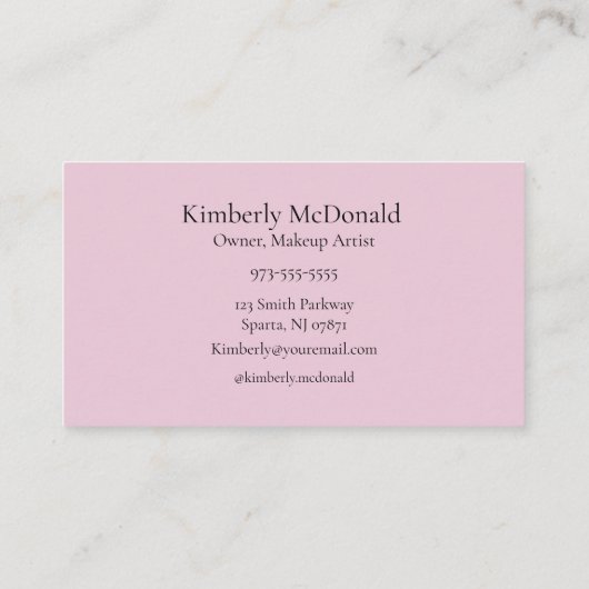 Blush Pink Black Script Photo Makeup Business Card 名刺 (裏面)