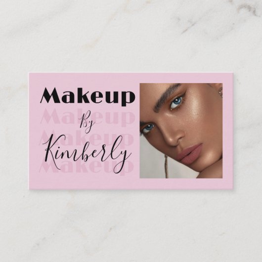 Blush Pink Black Script Photo Makeup Business Card 名刺 (正面)