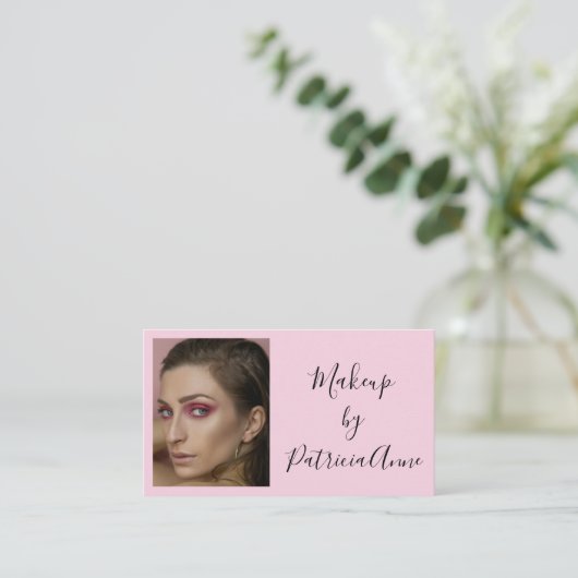 Blush Pink Black Script Photo Makeup Business Card 名刺 (スタンド正面)