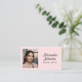 Blush Pink Black Script Photo Makeup Business Card 名刺 (スタンド正面)