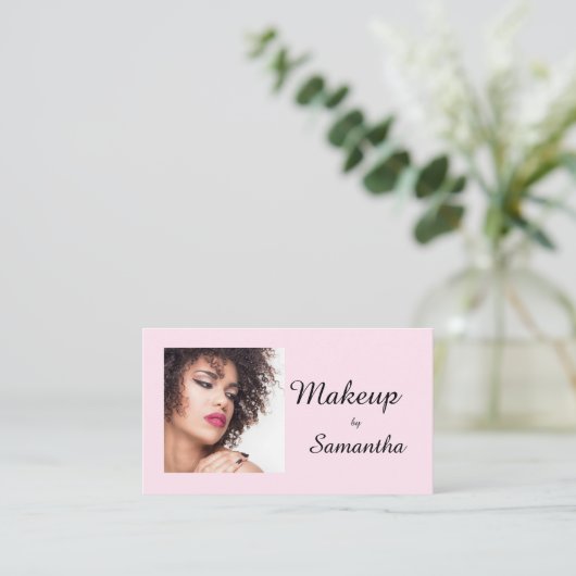 Blush Pink Black Script Photo Makeup Calling Card コーリングカード (スタンド正面)
