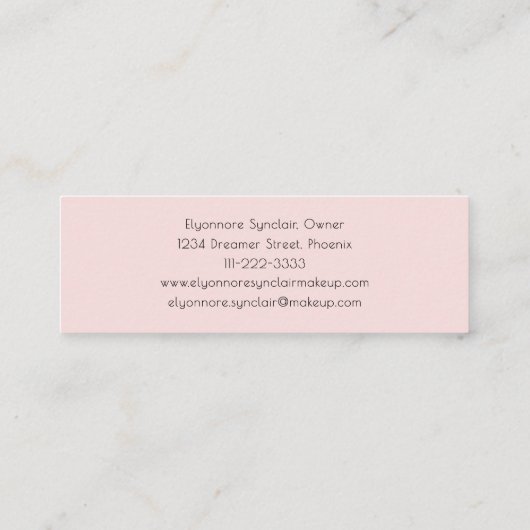 Blush Pink Black Script Photo Makeup Mini  スキニー名刺 (裏面)