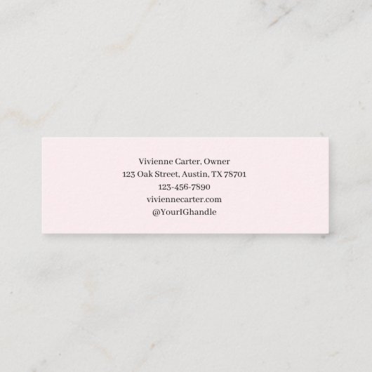 Blush Pink Black Script Photo Makeup Mini スキニー名刺 (裏面)