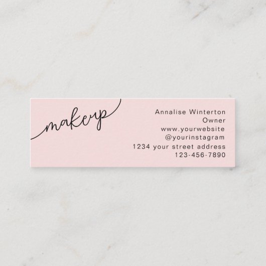 Blush Pink Black Script Photo Makeup Mini スキニー名刺 (裏面)