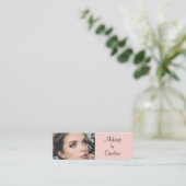Blush Pink Black Script Photo Makeup Mini Business スキニー名刺 (スタンド正面)