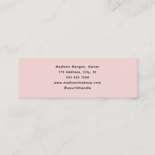 Blush Pink Black Script Photo Makeup Mini Business スキニー名刺 (裏面)