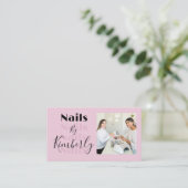 Blush Pink Black Script Photo Nails Business Card 名刺 (スタンド正面)