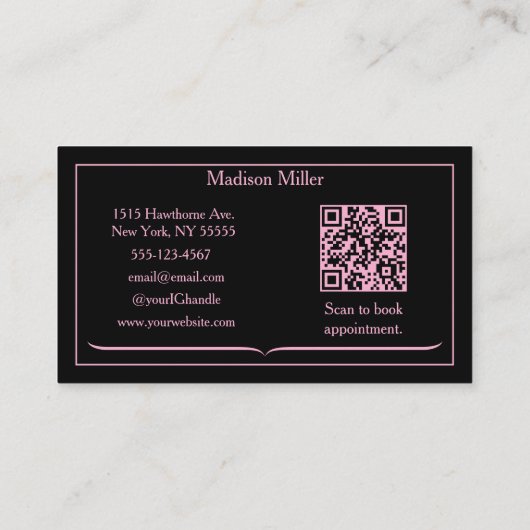 Blush Pink Black Social Icon QR Code Photo Makeup 名刺 (裏面)