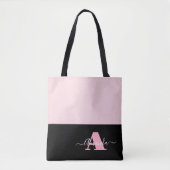 Blush Pink Black White Monogram Script Modern トートバッグ (正面)