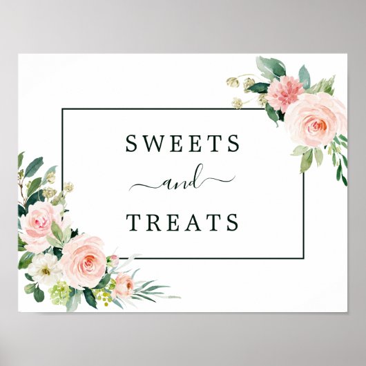 Blush Pink Bloom Sweets and Treats Dessert Sign ポスター (正面)