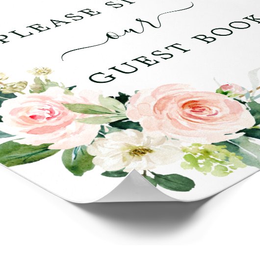 Blush Pink Bloom Wedding Guest Book Square Poster ポスター (角)