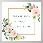Blush Pink Bloom Wedding Guest Book Square Poster ポスター (正面)