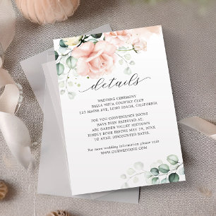 Blush Pink Blooms Wedding Details Insert エンクロージャーカード