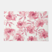 Blush Pink Blossoms Watercolor Painted Airy Floral ドアマット (正面)