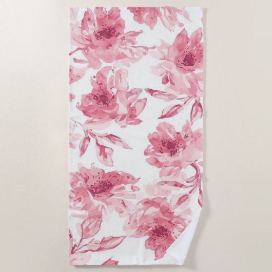 Blush Pink Blossoms Watercolor Painted Airy Floral ビーチタオル (正面)