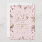 Blush Pink Boho Baby Shower Girl Baby Brunch  招待状 (正面)
