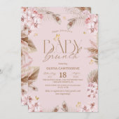  Blush Pink Boho Baby Shower Girl Baby Brunch  招待状 (正面/裏面)