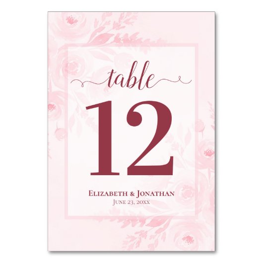 Blush Pink Boho Chic Floral Elegant Wedding テーブルナンバー (正面)