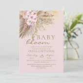 Blush Pink Boho Flowers Baby Girl Shower  招待状 (スタンド正面)