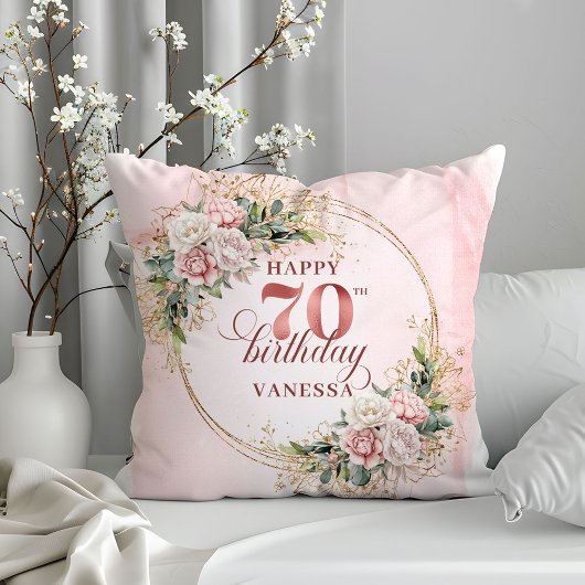Blush Pink Boho Flowers Greenery Frame 70 birthday クッション