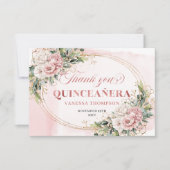 Blush Pink Boho Greenery Sweet 15 Thank You Card サンキューカード (正面)