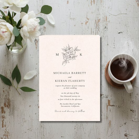 Blush Pink Botanical Monogram Wedding Invitation 招待状