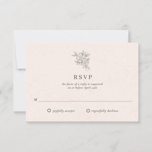 Blush Pink Botanical Monogram Wedding RSVP Card (正面)